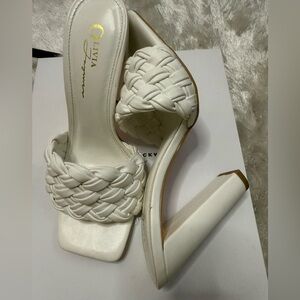 White Braided High Heels with Square Toe